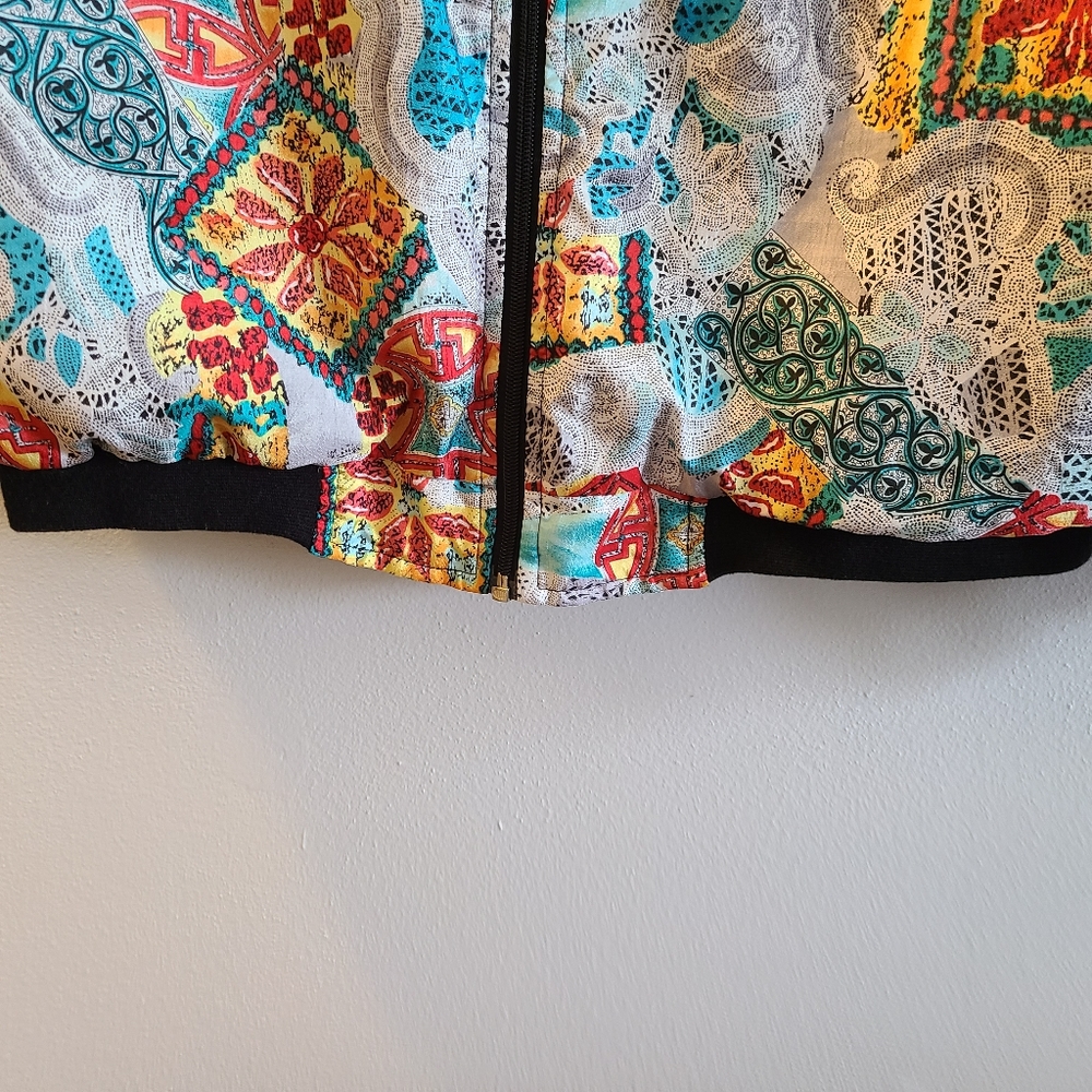 Vintage Casual Isle Colorful Print Bomber Jacket Womens Size Small, Bust 21.5" - Picture 8 of 9